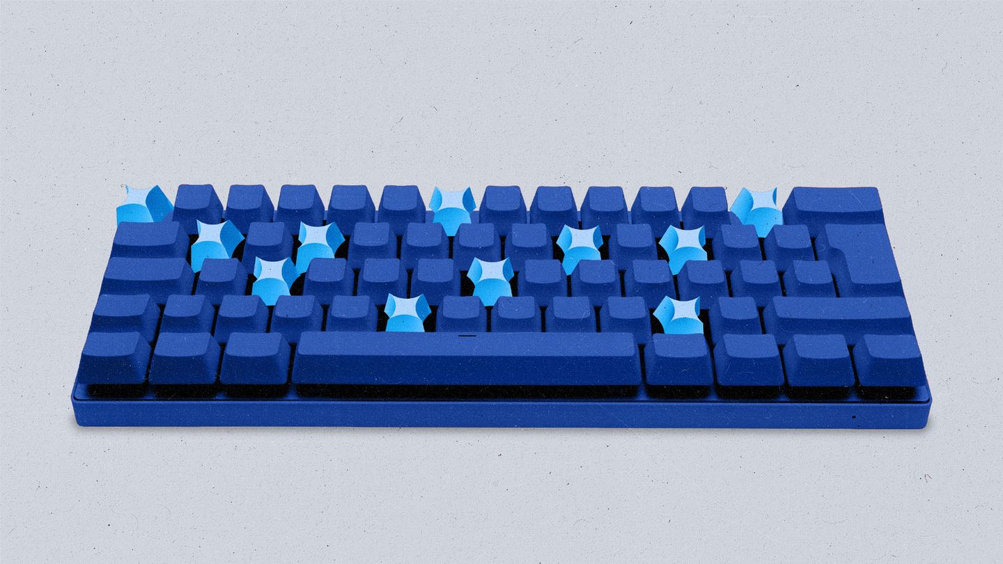 Random keys on a keyboard are replaced with AI sparkle shaped keys.
