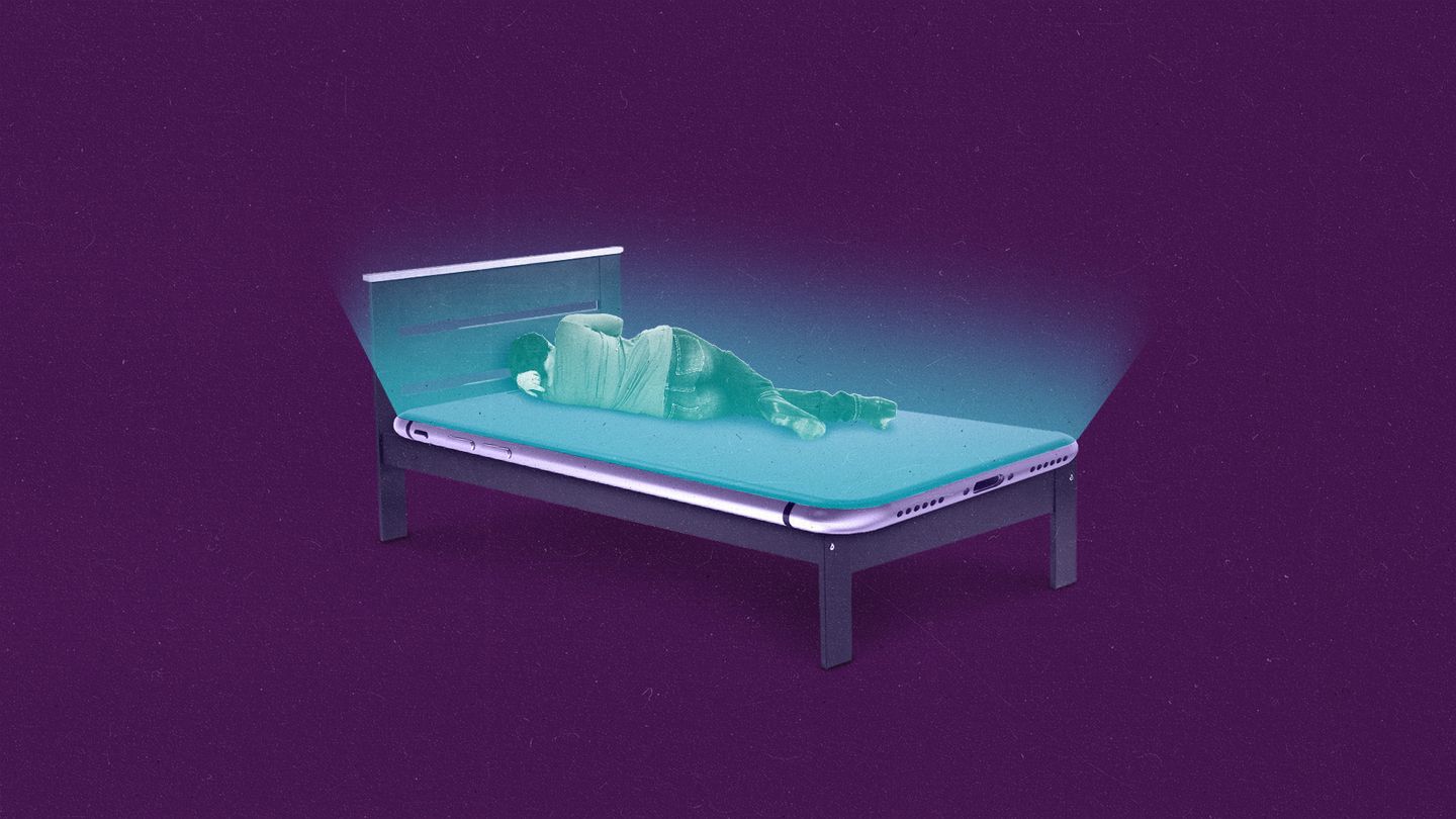 Person lying on large smartphone-mattress