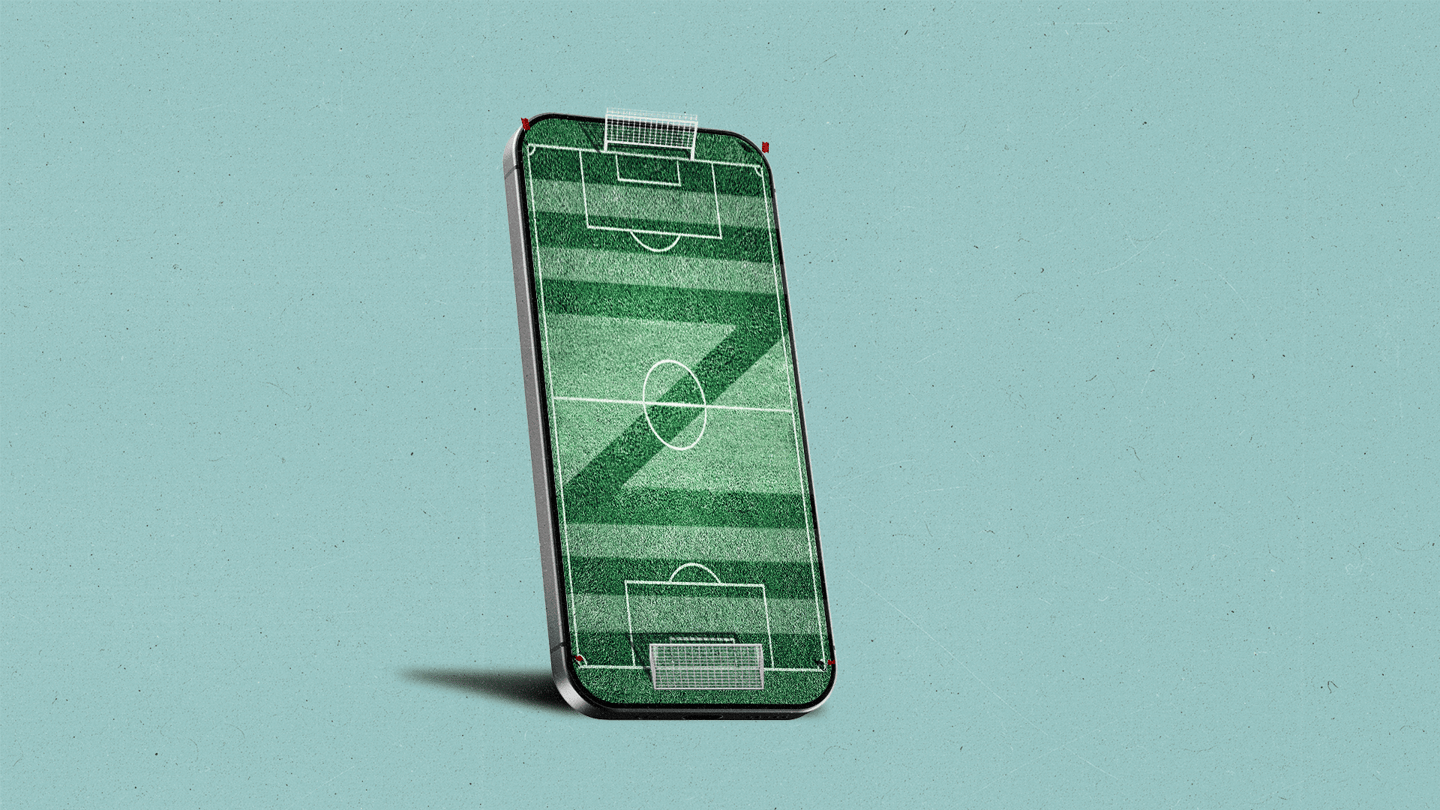 A Soccer field with a Z pattern mowed into the grass on a phone