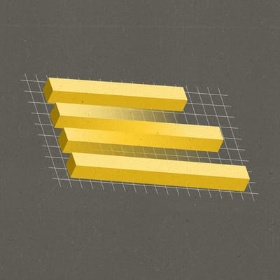 a bar graph going both ways in the shape of an impossible object behind a grid.