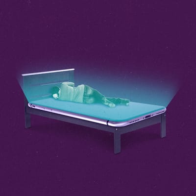 Person lying on large smartphone-mattress