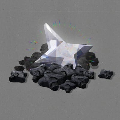 A cluster of AI stars made of coal with the largest one made of diamond.