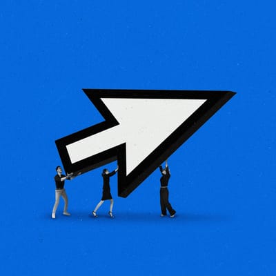 People holding up an arrow