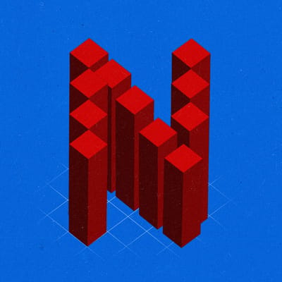 Bars of a bar chart in isometric view, forming a capital 'N' shape.