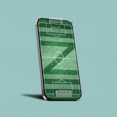 A Soccer field with a Z pattern mowed into the grass on a phone