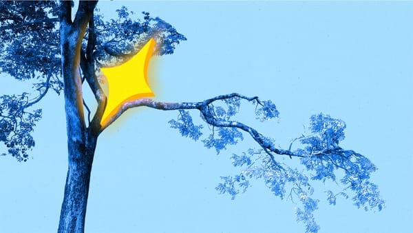 AI-sparkle lightning splitting a branch off of a tree.