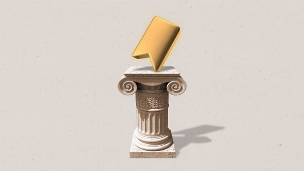 An ornate pillar with a golden bookmark symbol sitting ontop of it.