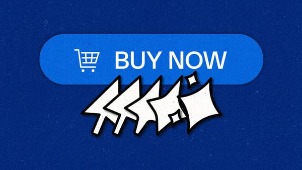 A "Buy now" button with a shopping cart symbol with a cursor transforming to AI sparkles underneath it.