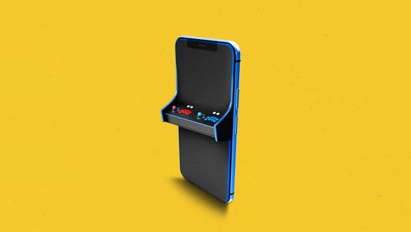 Smartphone with arcade game controls attached to the front of it.