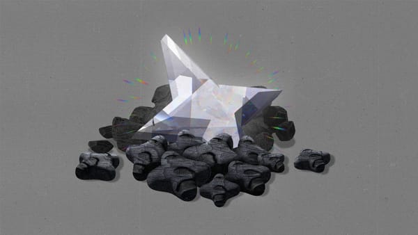 A cluster of AI stars made of coal with the largest one made of diamond.
