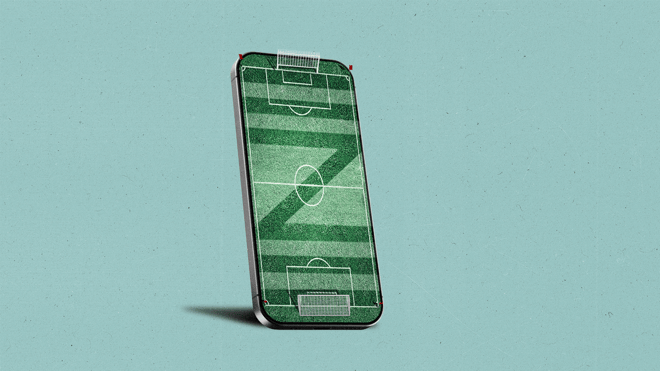 A Soccer field with a Z pattern mowed into the grass on a phone