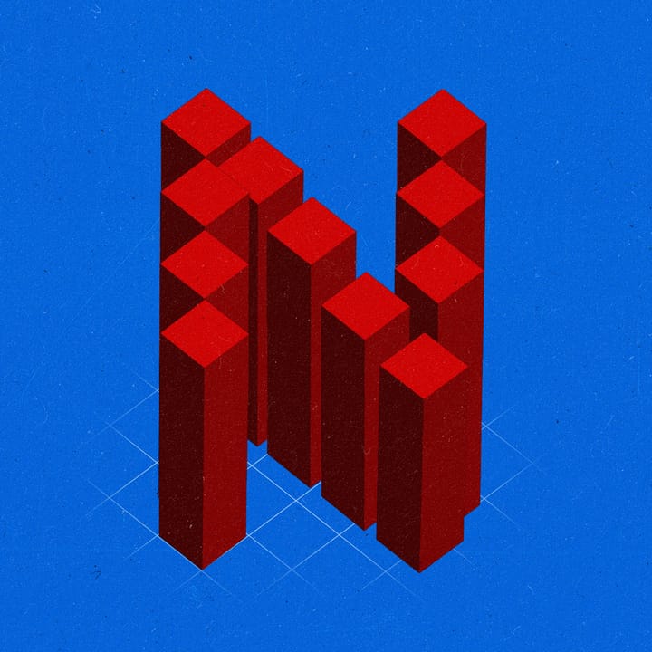 Bars of a bar chart in isometric view, forming a capital 'N' shape.