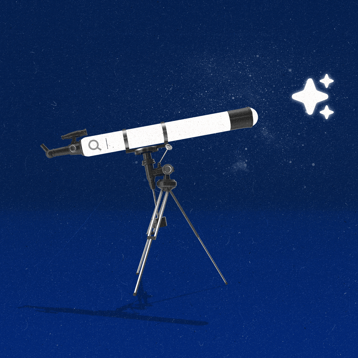 A search bar made to look like a telescope pointing towards AI stars